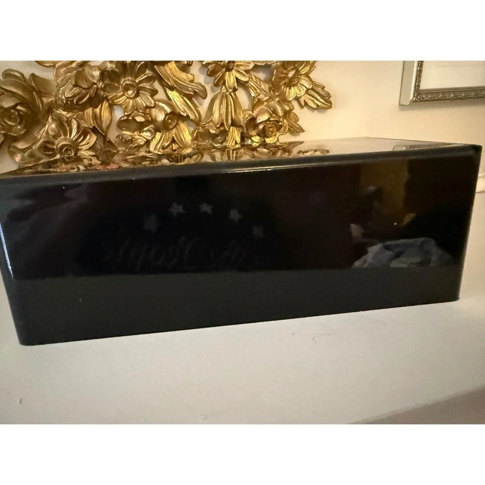Vintage Japanese Floral Black Lacquer Style Tissue Box Cover with Int. Mirror